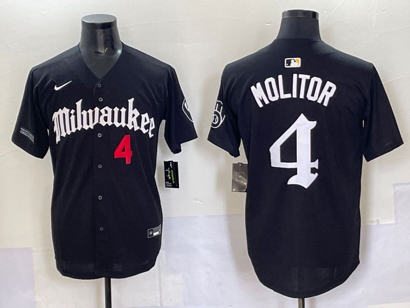 Men 2025 Milwaukee Brewers #4 Molitor Black Five generations Joint Name Nike MLB Jersey style 8->milwaukee brewers->MLB Jersey